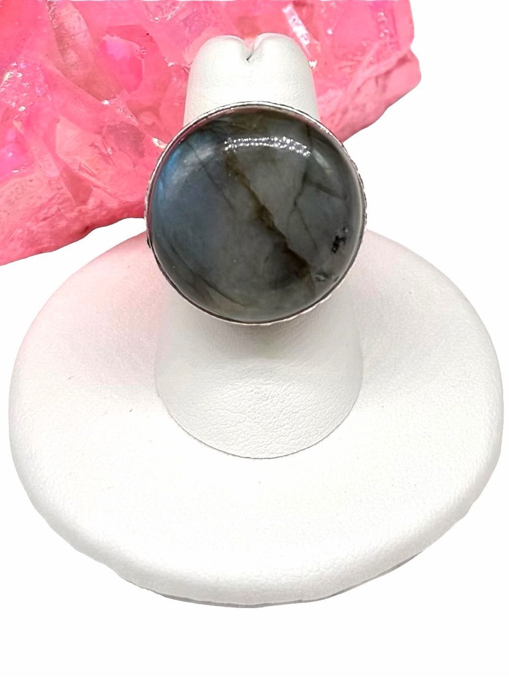 Labradorite Ring Adjustable Size 5 6 7 8 Silver Plated